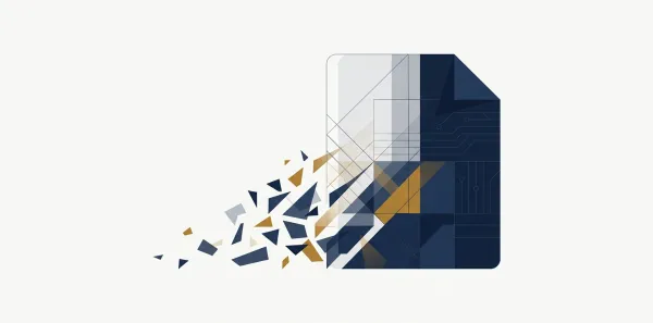 Abstract document fragmenting into geometric shapes