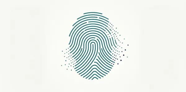Abstract fingerprint dissolving into data fragments