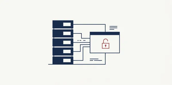 Abstract server rack with exposed lock icon